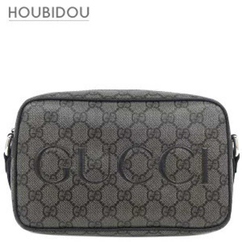 Gucci GG Supreme Messenger Bag Canvas Leather Gray x Black Matte Coating